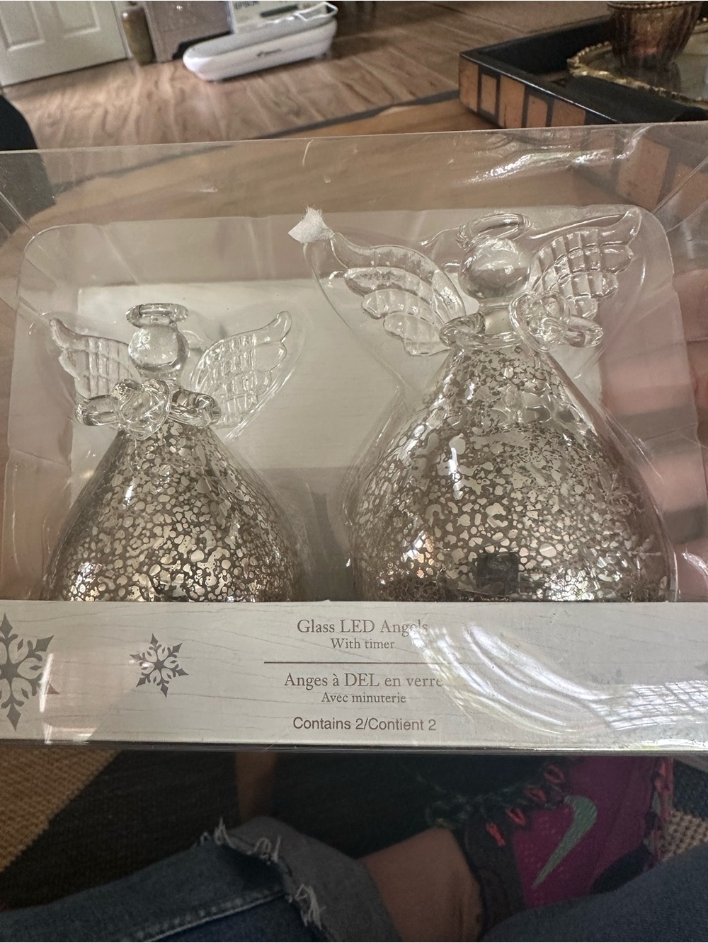 Pier 1 Silver Mercury Glass Angel LED (Set of 2) with timer. New in box - Picture 2 of 4
